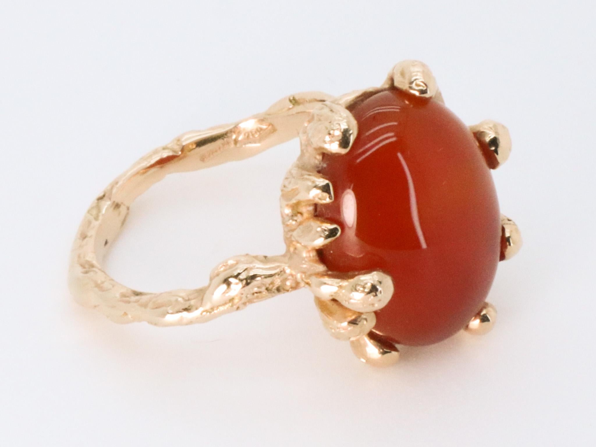 Cabochon 18K Rose Gold Carnelian Made in Italy Grounding Asymmetrical Bold Cocktail Ring For Sale