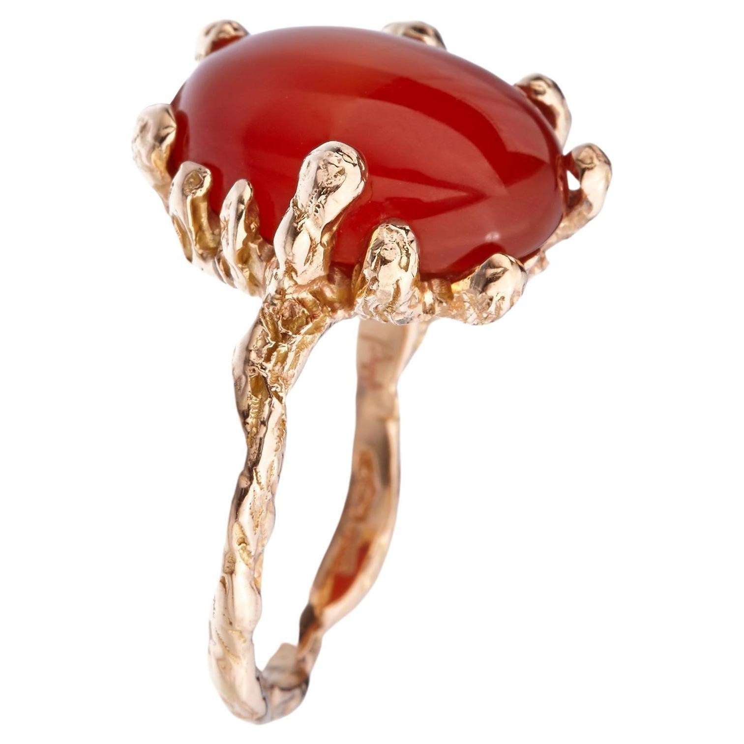 18K Rose Gold Carnelian Made in Italy Grounding Asymmetrical Bold Cocktail Ring For Sale