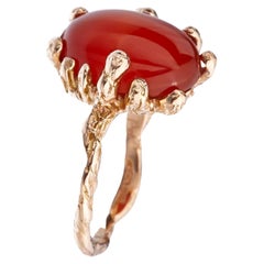 18K Rose Gold Carnelian Made in Italy Grounding Asymmetrical Bold Cocktail Ring