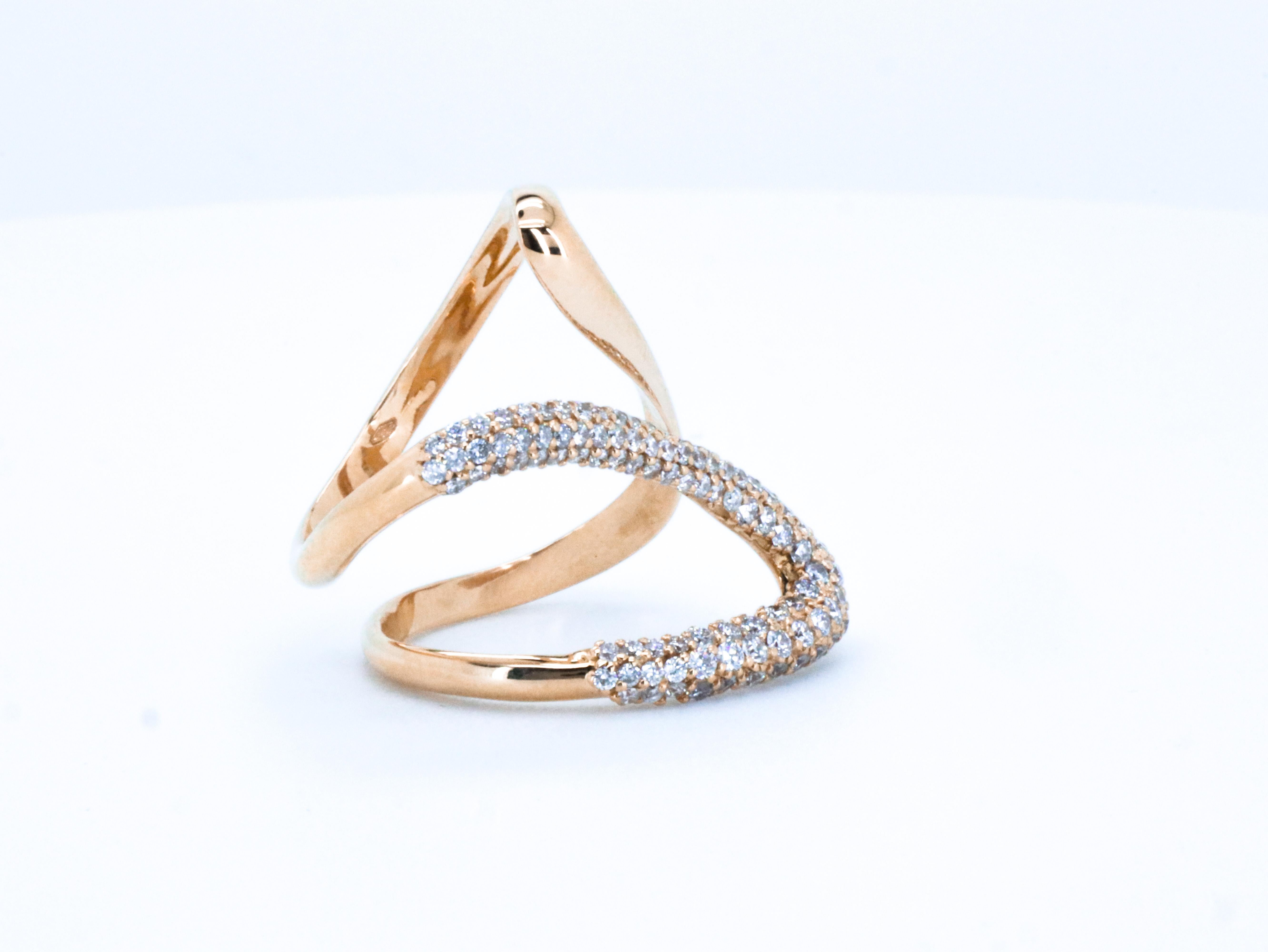 Round Cut 18K Rose Gold Made in Italy Diamond Pave Cosmic Empowerment Cocktail Ring For Sale