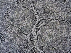 „Arbor II“, fließendes blau-gelbes, violettes, schwarz-weißes acytisches Gemälde