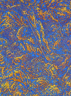 "Breathing I", Sapphire Blue Ochre Yellow Acrylic Abstract Painting