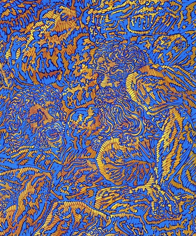 « Breasting I », peinture abstraite à l'acrylique bleu saphir et jaune ocre - Autres styles artistiques Painting par Béatrice Bescond