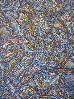 "Etrange", White Markings Winged Atlas Branch Roots Acrylic Painting