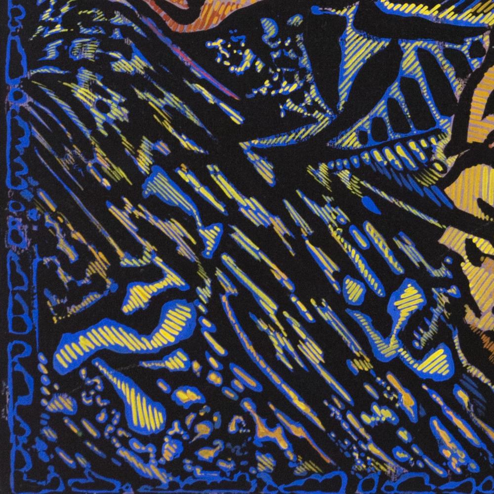 « Mythorology », peinture jaune chromé, violet parme, bleu cobalt, ocre jaune en vente 9