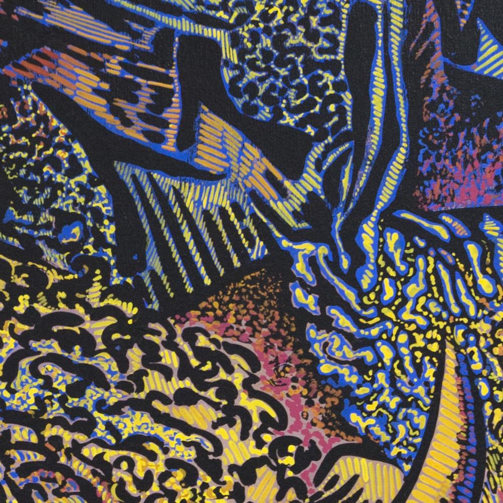 « Mythorology », peinture jaune chromé, violet parme, bleu cobalt, ocre jaune - Painting de Béatrice Bescond