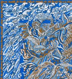 "The Horse's Kiss", Faun Angels Blue Acrylic Painting