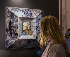 Beatrice Cenci, toile en micro-mosaïque faite à la main, or, argent, blanc, diamants et topaze jais