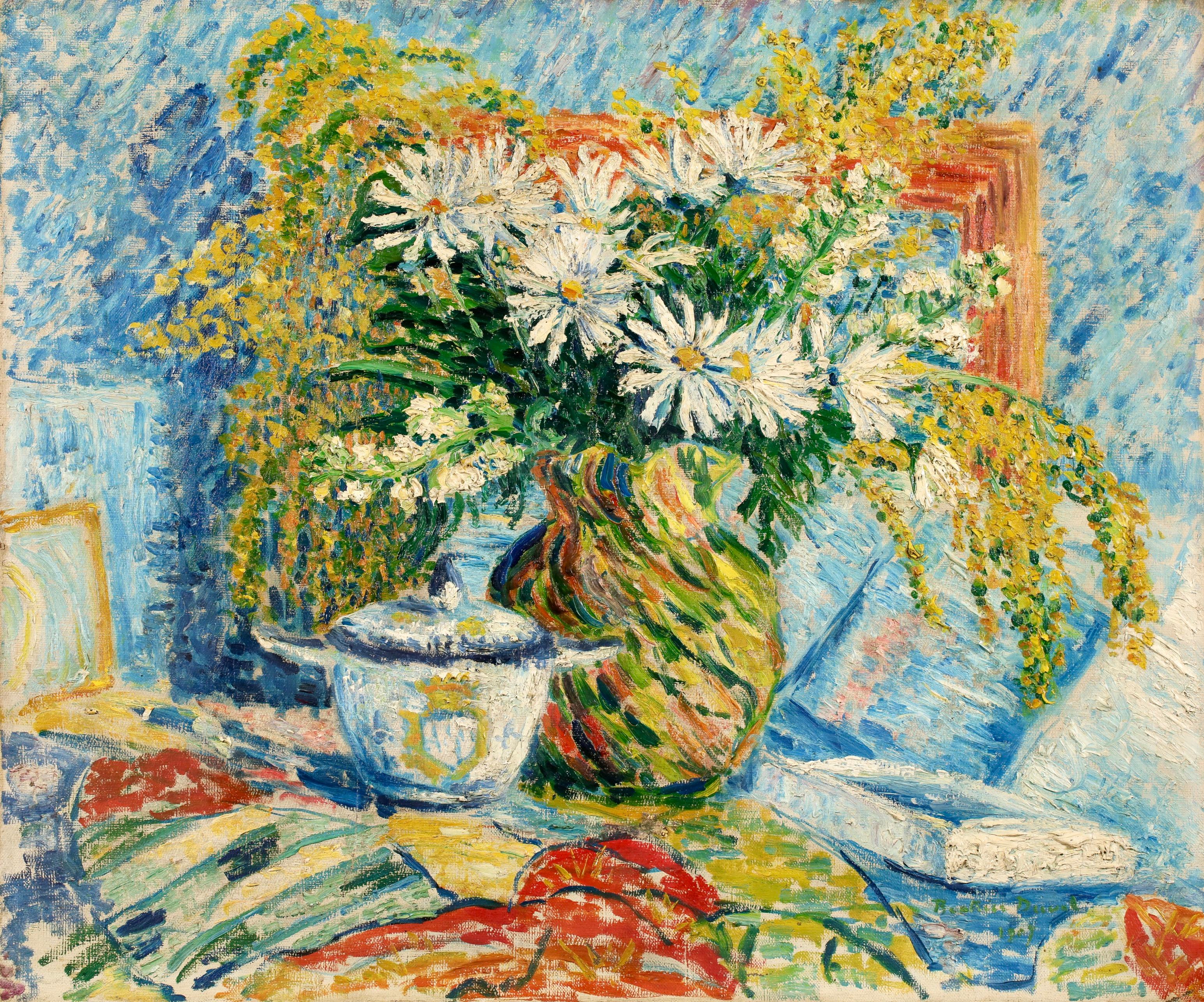 Fleurs - Nature morte néo-impressionniste à l'huile de Béatrice Duval - Painting de Beatrice Duval