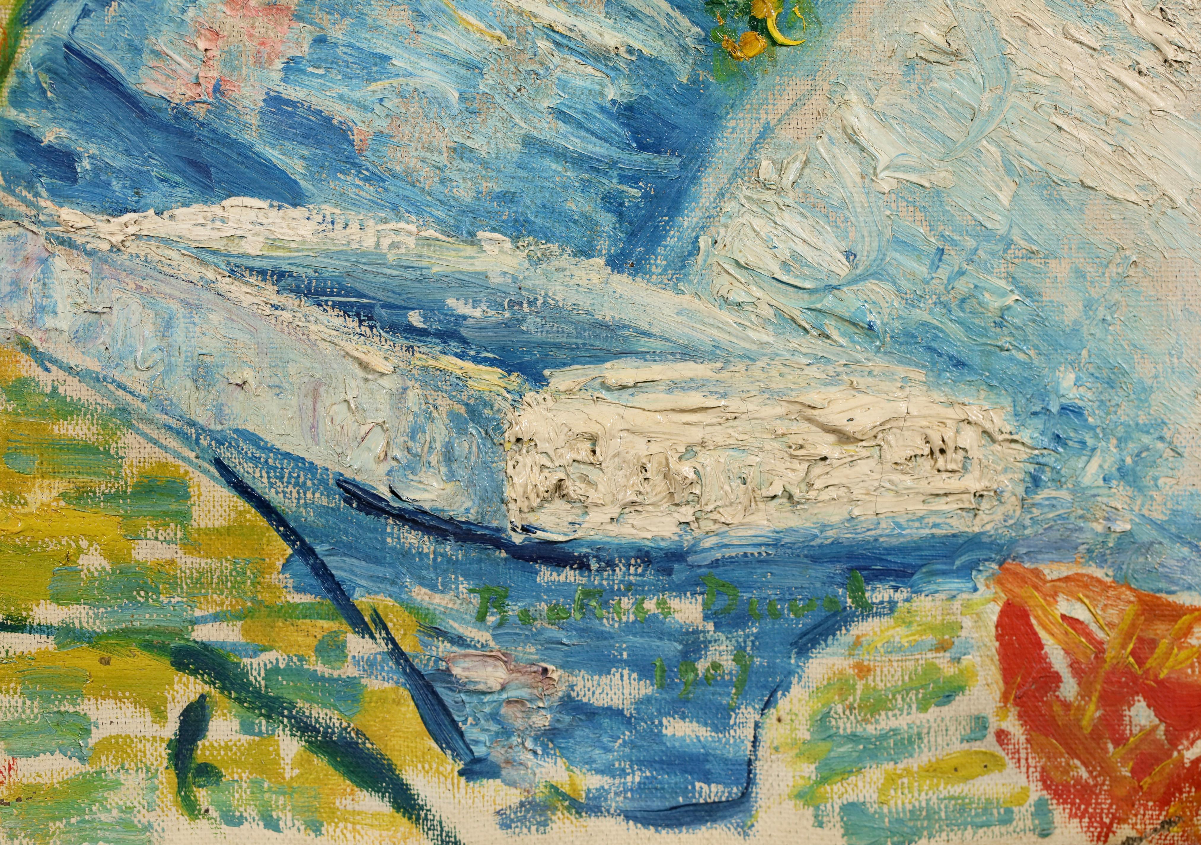 Fleurs - Nature morte néo-impressionniste à l'huile de Béatrice Duval - Post-impressionnisme Painting par Beatrice Duval