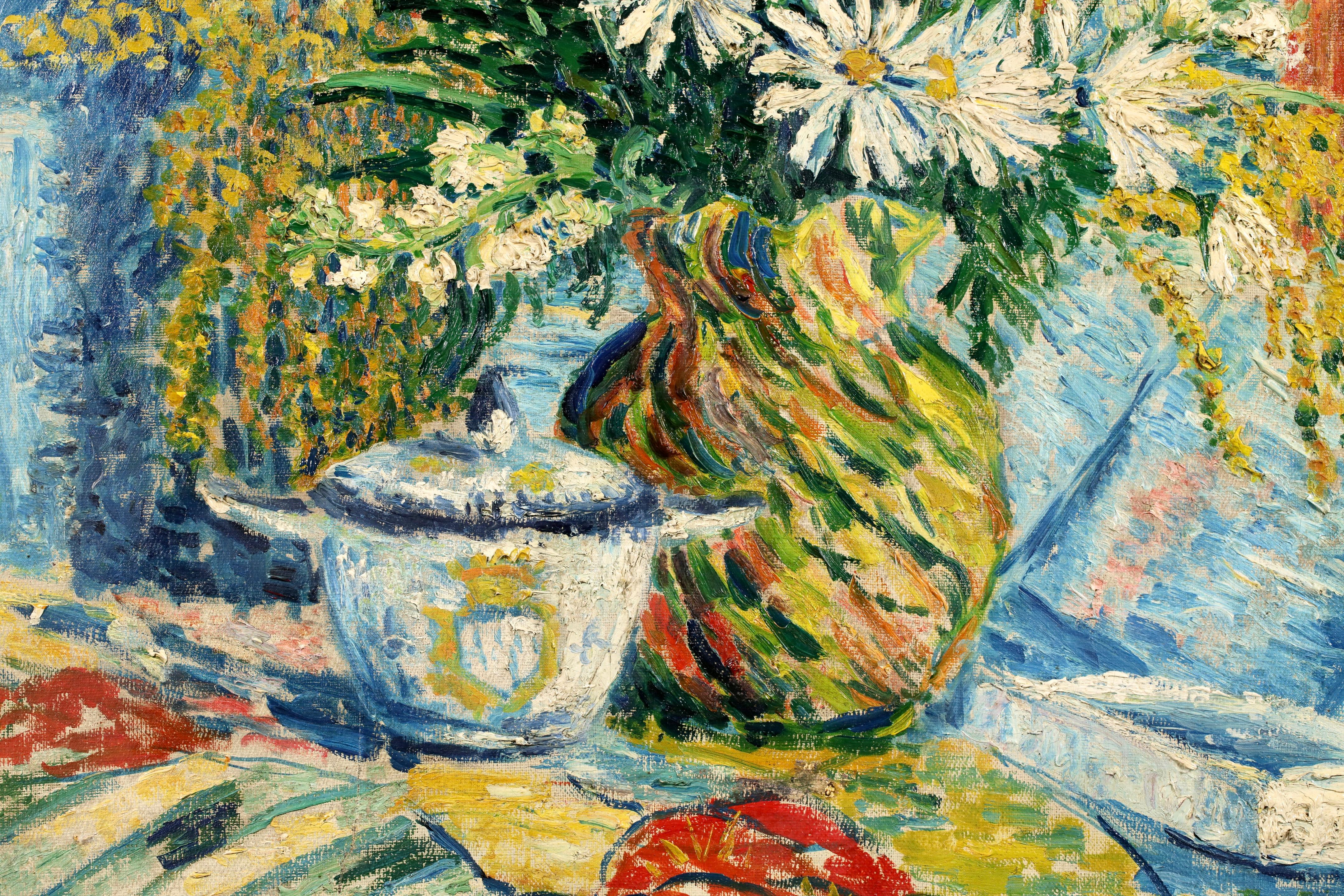 Fleurs - Nature morte néo-impressionniste à l'huile de Béatrice Duval en vente 2