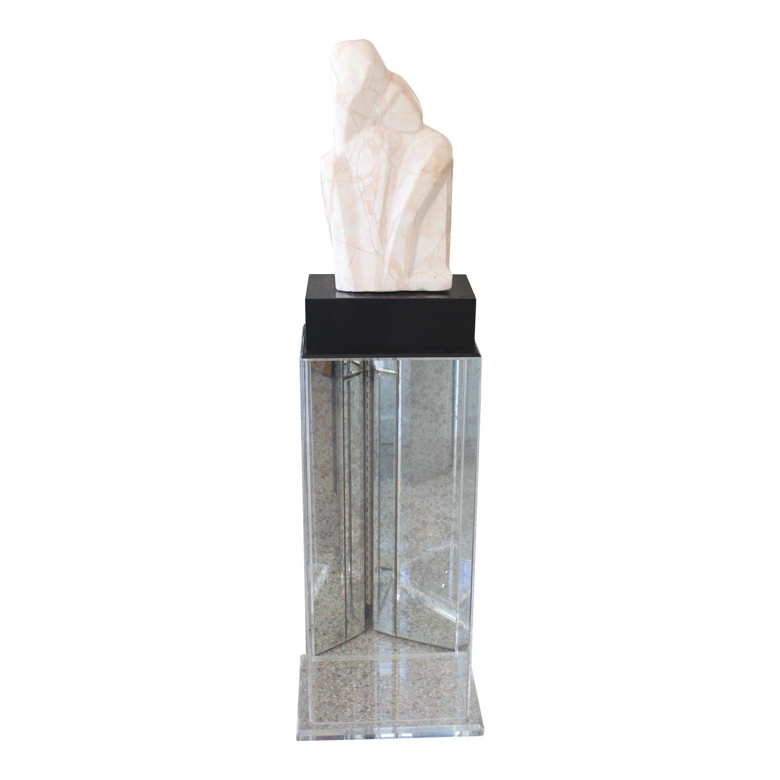 Beatrice Eiges Marble Sculpture "Mother and Child Embracing" on high base