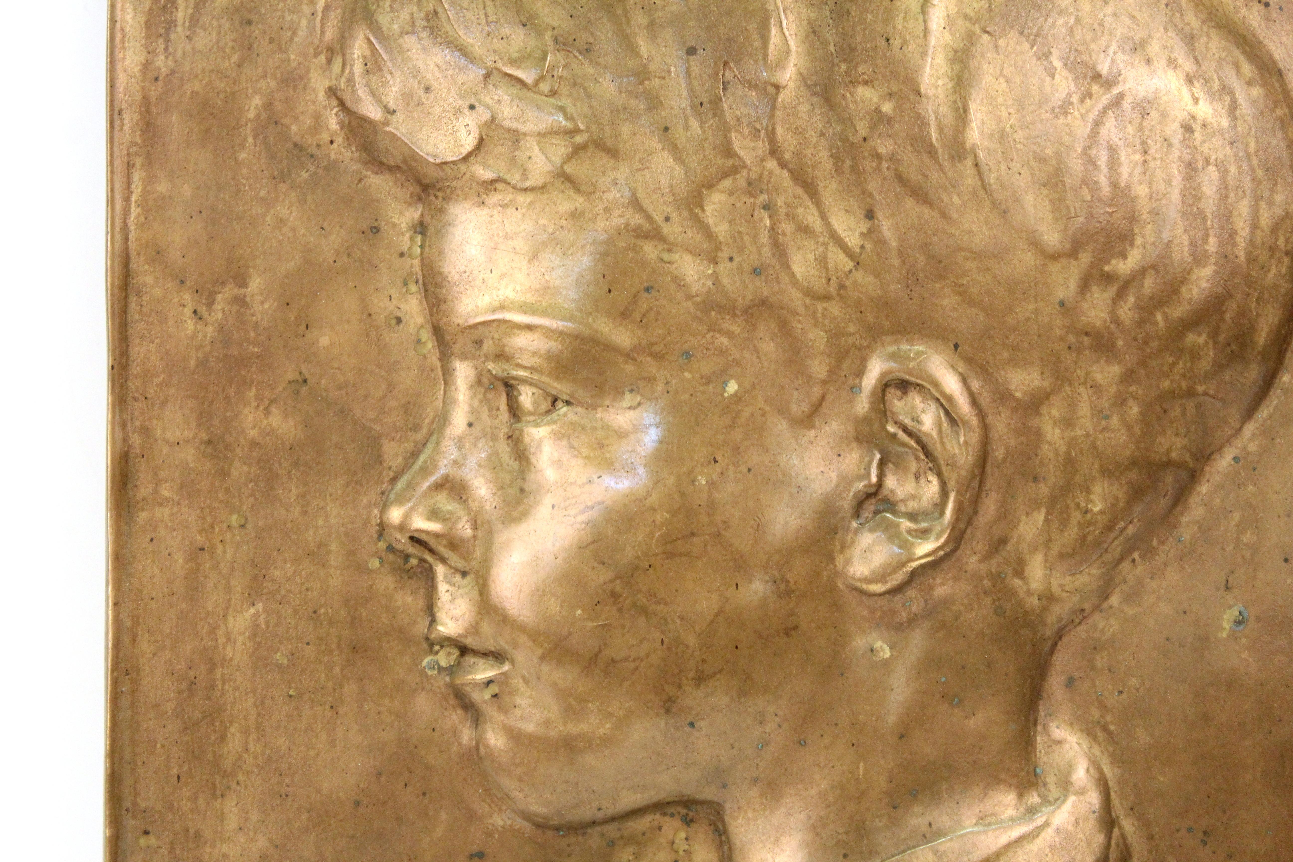 Aesthetic Movement Beatrice Fenton Profile Portrait Relief Bronze Plaque of John White Mathews Jr For Sale