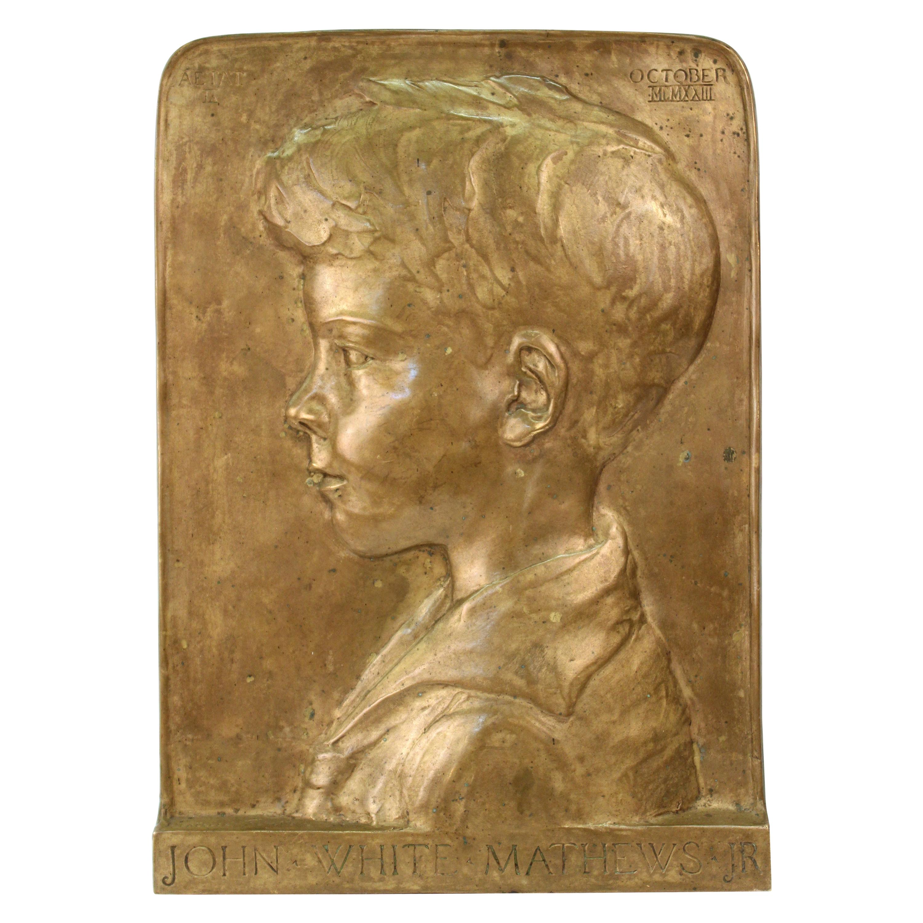 Beatrice Fenton Profile Portrait Relief Bronze Plaque of John White Mathews Jr