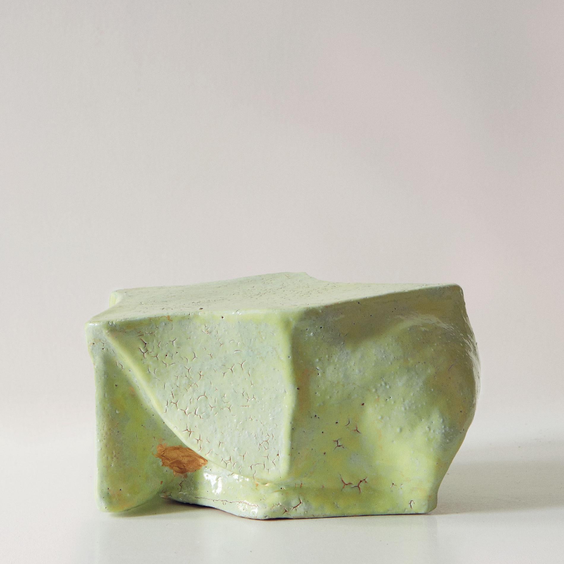 Beatrice Galletley Abstract Sculpture - Shapeshifter XII - Modern Minimal Abstract Green Ceramic Sculpture
