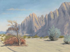 Early 20th Century Mountains and Desert Palm Springs Landscape in Oil