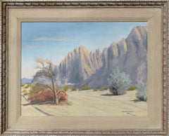 Early 20th Century Mountains and Desert Palm Springs Landscape in Oil