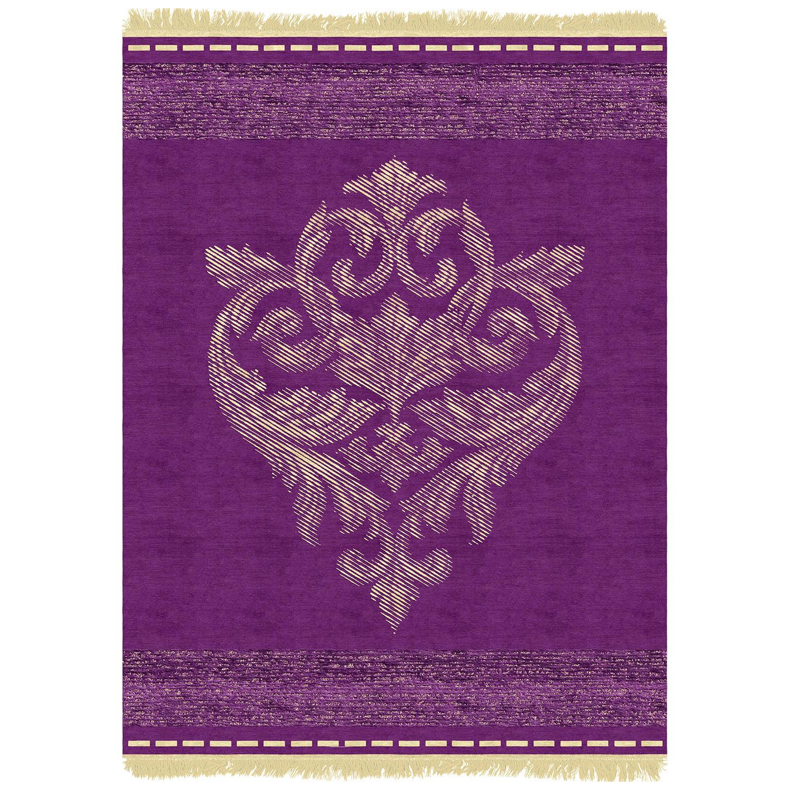 Beatrice - Purple Modern Italian Hand Knotted Wool Silk Rug For Sale