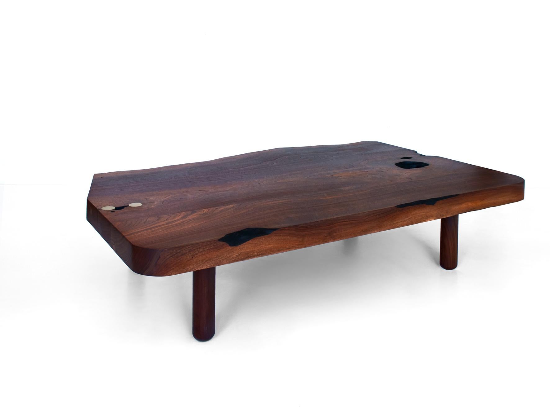 American Beatrice Low Table, Slab Coffee Table in Claro Walnut with Brass Joinery For Sale