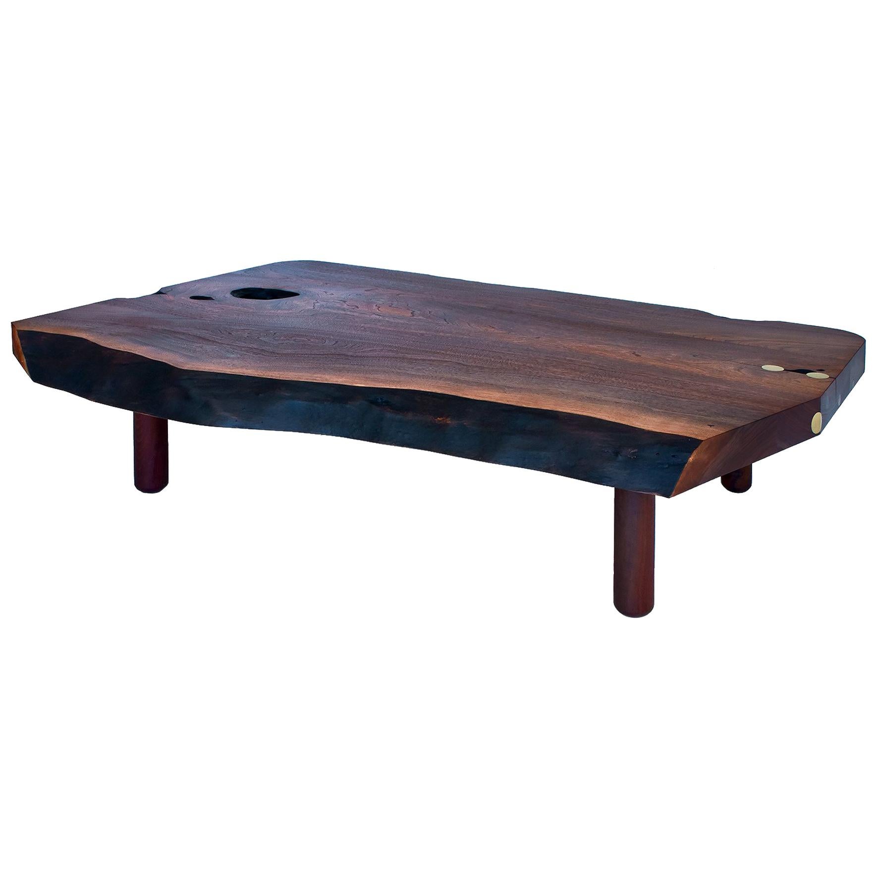 Beatrice Low Table, Slab Coffee Table in Claro Walnut with Brass Joinery For Sale