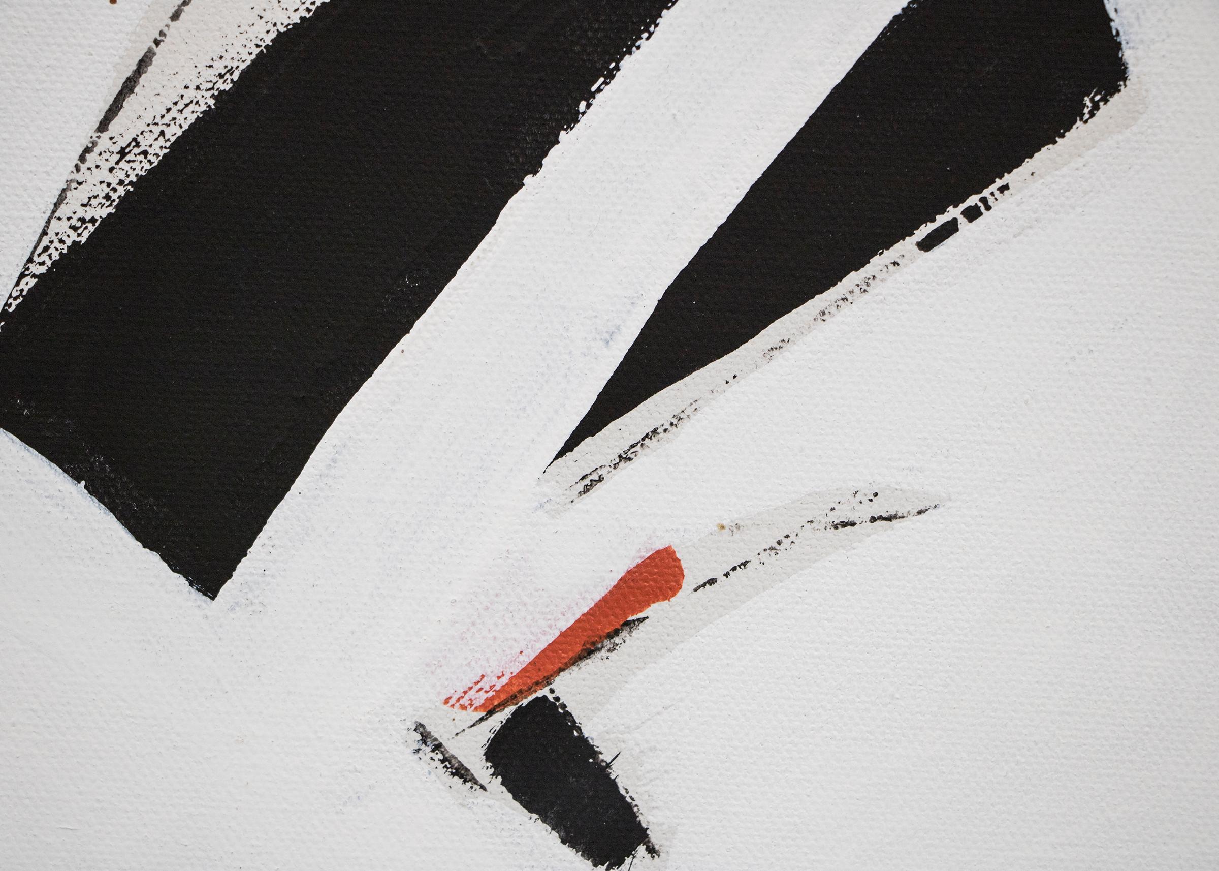 Flight #3, 1980s Framed Modernist Abstract Acrylic Painting, White Black & Red 1
