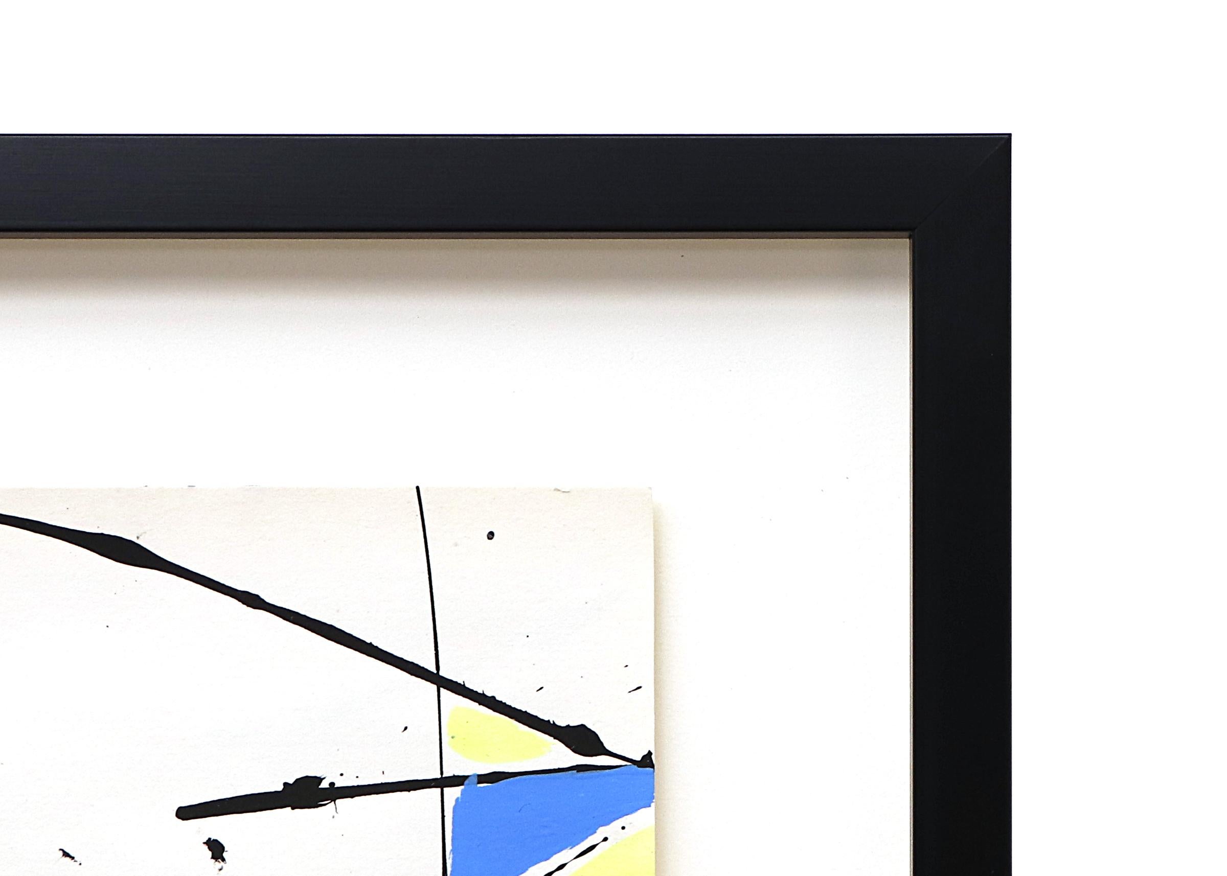 Abstraktes Acrylgemälde mit rotem, gelbem, blauem und schwarzem Muster, Mid-Century Modern im Angebot 3