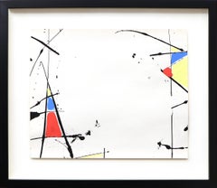 Abstraktes Acrylgemälde mit rotem, gelbem, blauem und schwarzem Muster, Mid-Century Modern