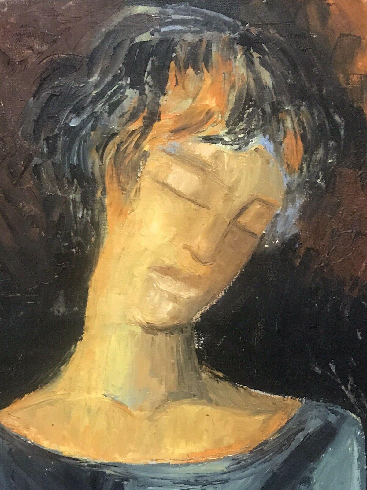 BEATRICE WERLIE (1974) ÓLEO FRANCÉS FIRMADO - CABEZA Y HOMBROS RETRATO DE FIGURA - Figurative Painting Gris de Beatrice Werlie