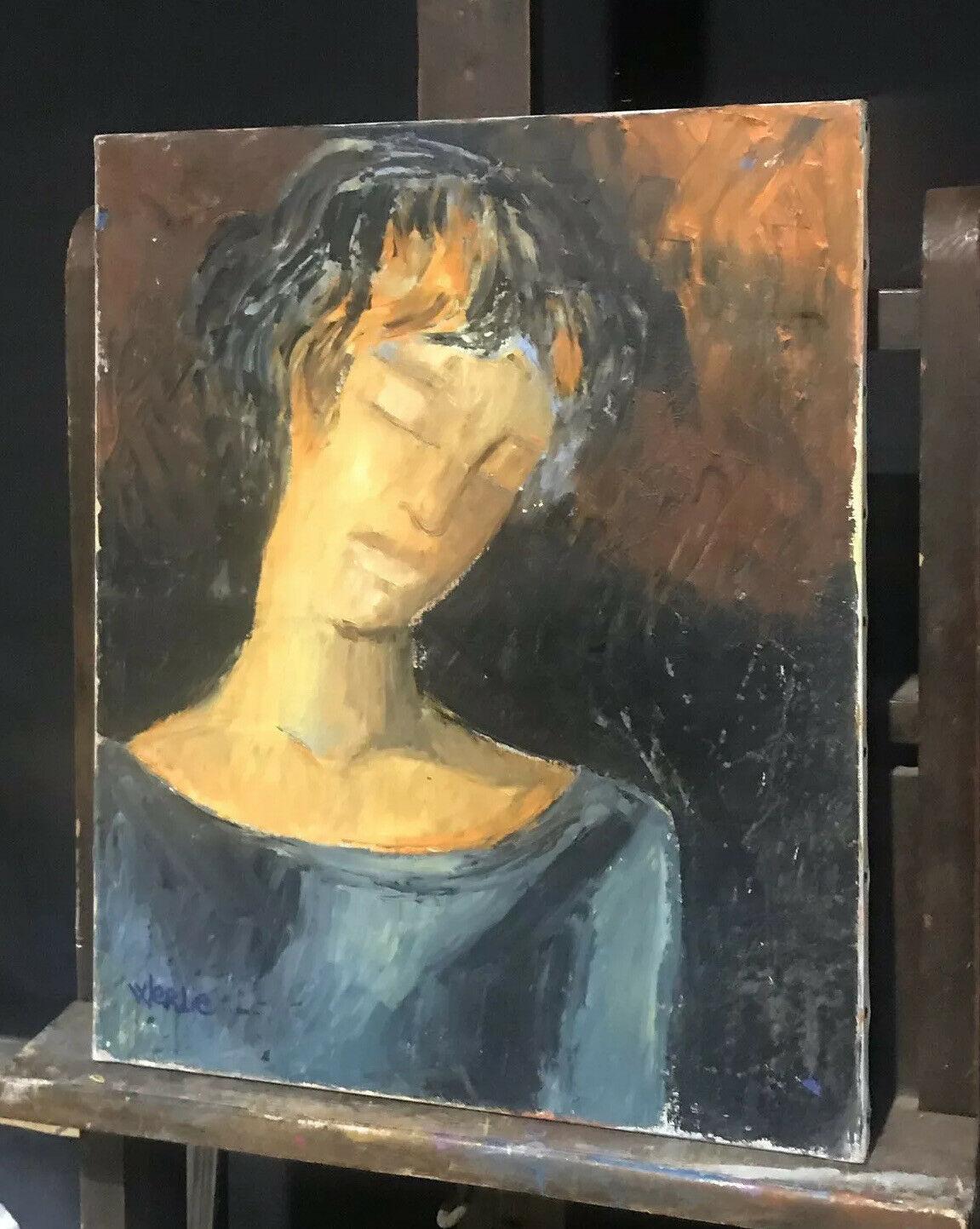 BEATRICE WERLIE (1974) ÓLEO FRANCÉS FIRMADO - CABEZA Y HOMBROS RETRATO DE FIGURA en venta 1