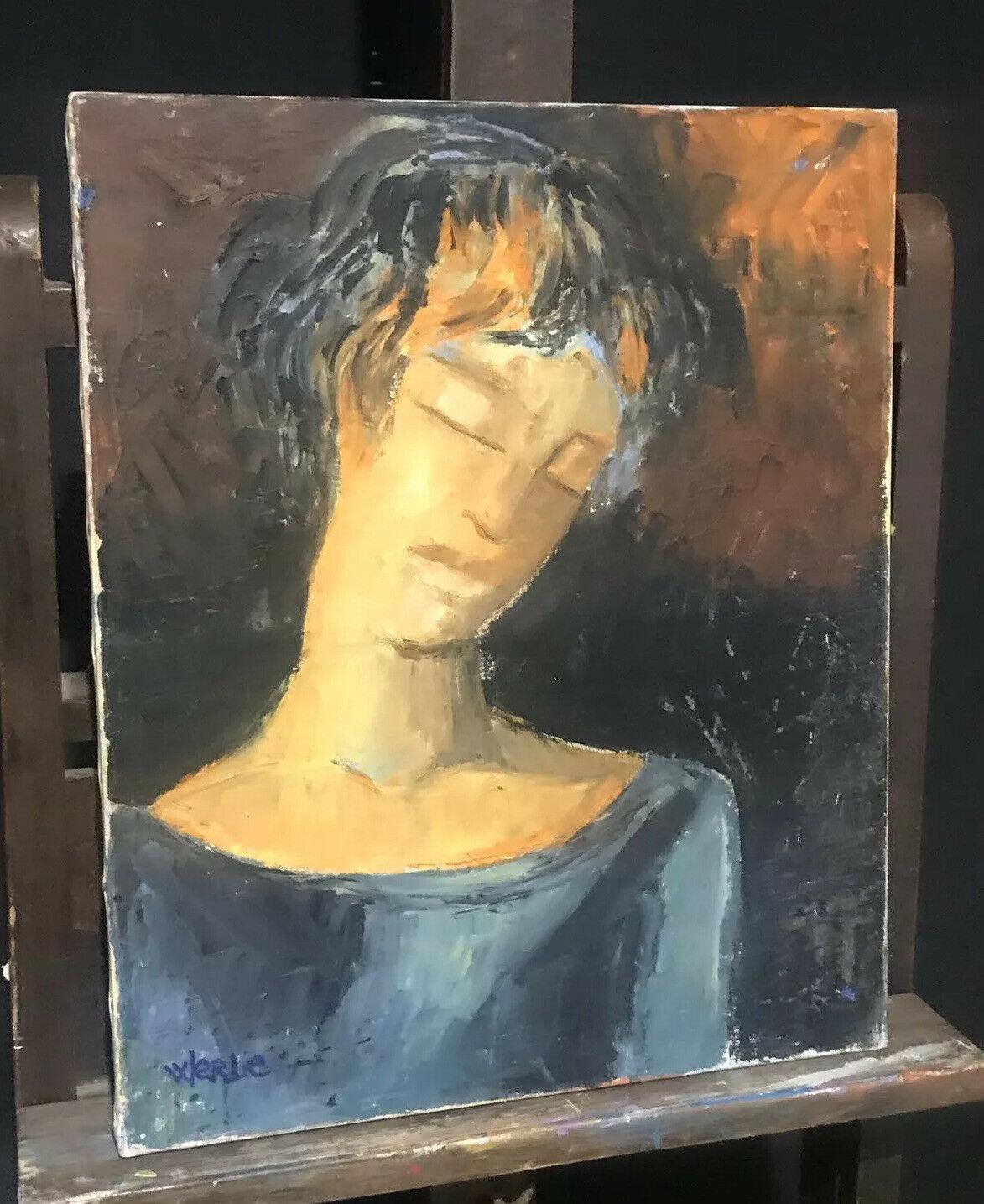 BEATRICE WERLIE (1974) ÓLEO FRANCÉS FIRMADO - CABEZA Y HOMBROS RETRATO DE FIGURA en venta 2