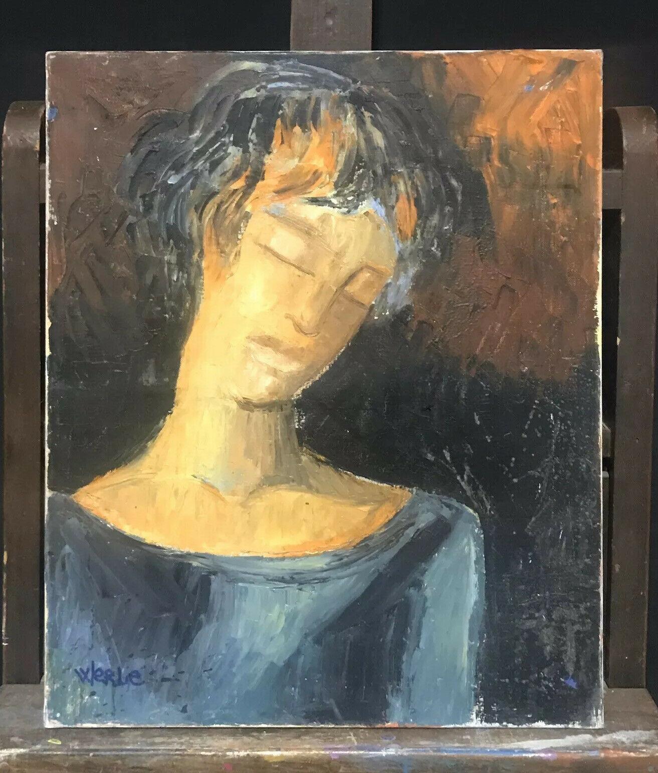 BEATRICE WERLIE (1974) ÓLEO FRANCÉS FIRMADO - CABEZA Y HOMBROS RETRATO DE FIGURA en venta 3