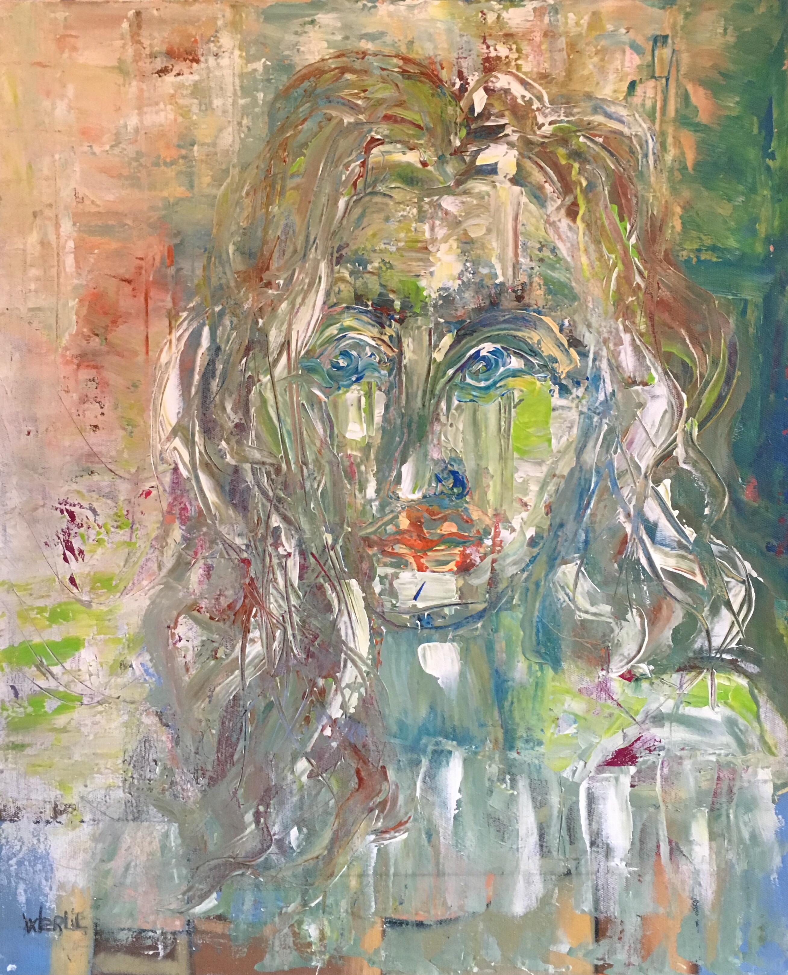 Abstract Painting di Beatrice Werlie - Eleg Eleg Eleg Ritratto Espressionista Francese Grande Pittura ad Olio Originale Firmata