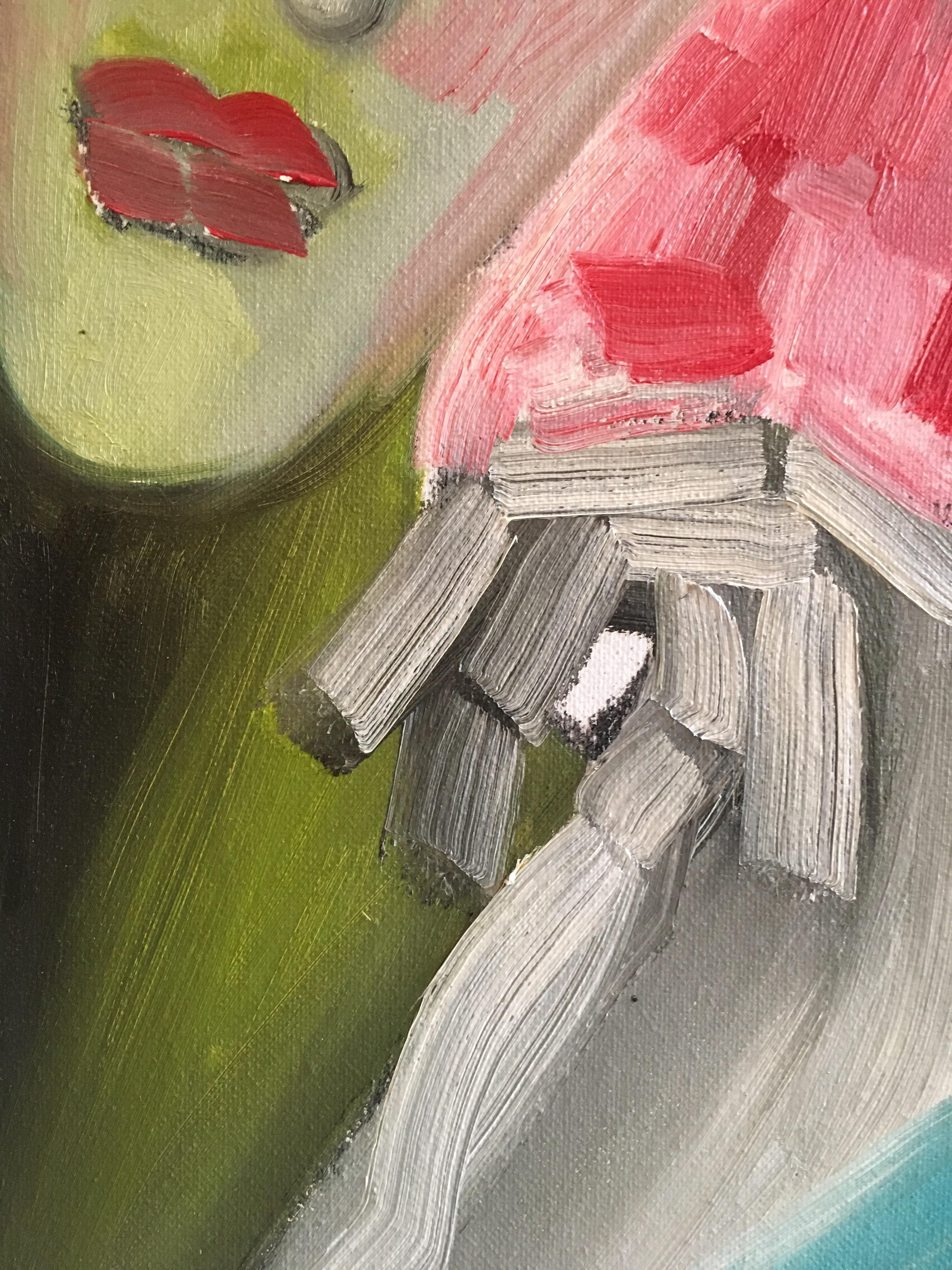 Ritratto sorprendente, astratto cubista, colore rosso, pittura a olio originale in vendita 1