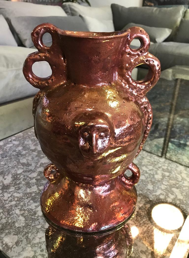 Earthenware Beatrice Wood Copper Luster Glaze Large Rare Miracle Pot Vase, circa 1994