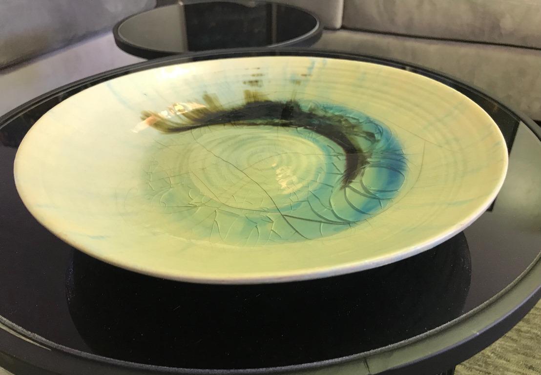 Mid-20th Century Beatrice Wood Signed Early Large Mid-Century Modern Low Bowl Plate Charger 1940s For Sale