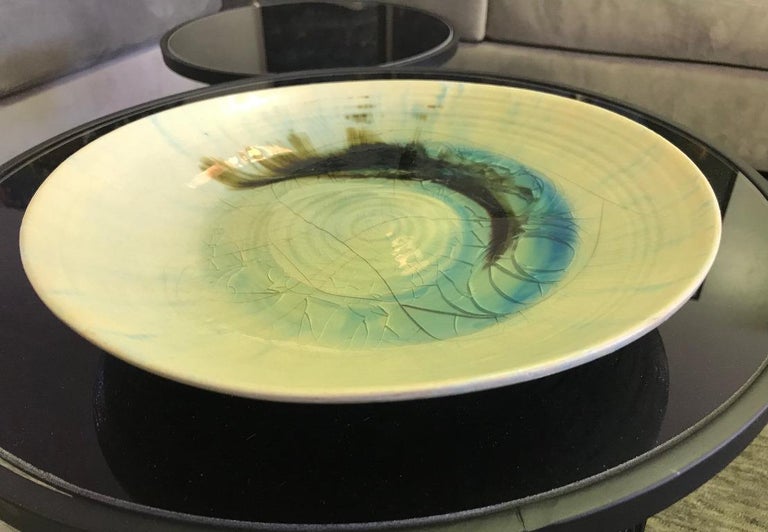 Ceramic Beatrice Wood Early Large Signed Mid-Century Modern Low Bowl Plate, circa 1940s For Sale