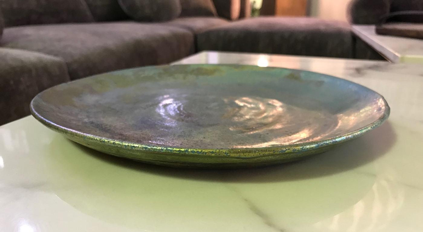 A wonderful piece by famed American ceramist Beatrice Wood featuring her highly coveted blue green Iridescent luster glaze. 

Signed by Wood on underside. 

Would be an amazing addition to any collection of her work or a fabulous stand alone piece