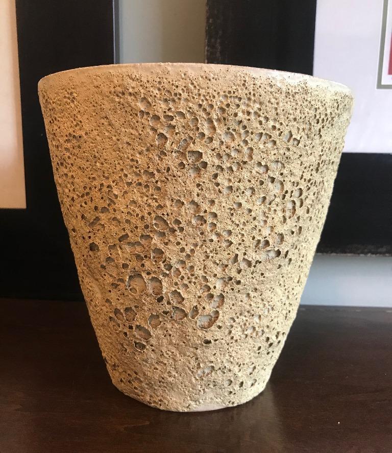 Beatrice wood signed large quite heavy volcanic glaze Mid-Century Modern bowl a heavy, powerful piece by famed American/ California ceramist Beatrice Wood featuring her fantastically textured volcanic glaze.

Signed with her customary 