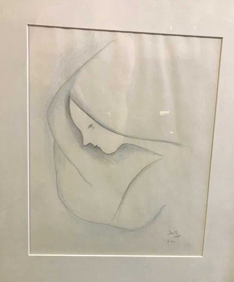 A beautiful and pensive original hand drawing tilted 