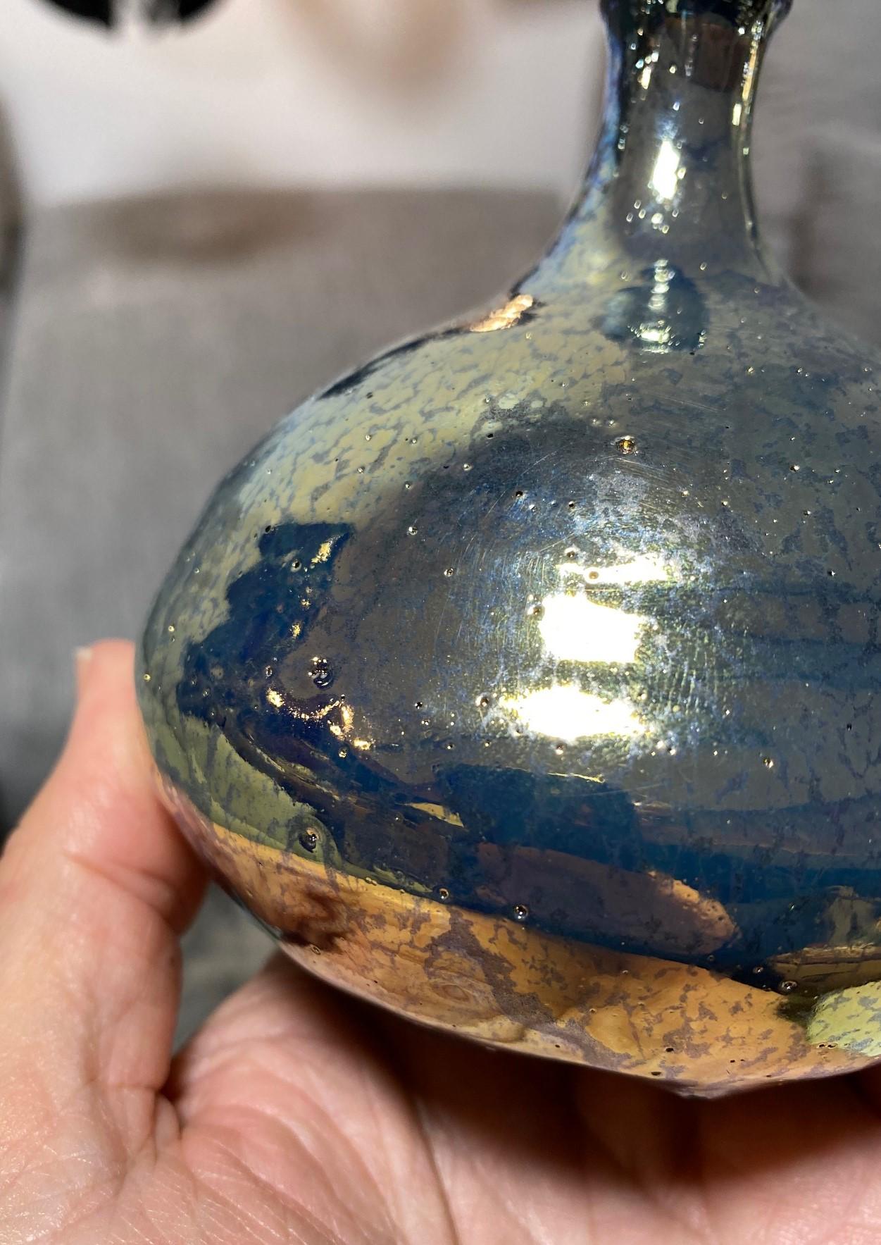 Beatrice Wood Signed Iridescent Gold Luster Glaze California Studio Pottery Vase 4