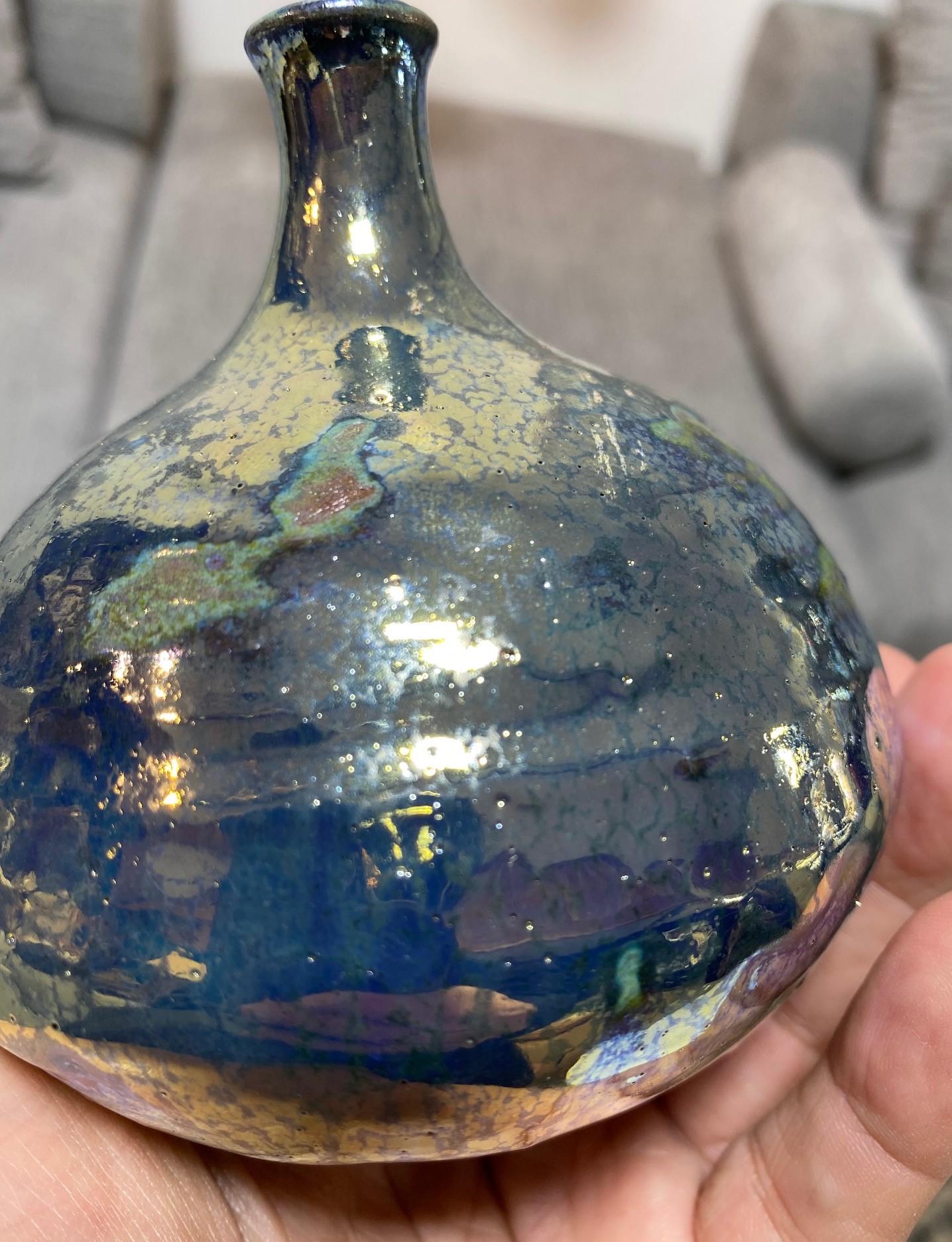 Beatrice Wood Signed Iridescent Gold Luster Glaze California Studio Pottery Vase 5