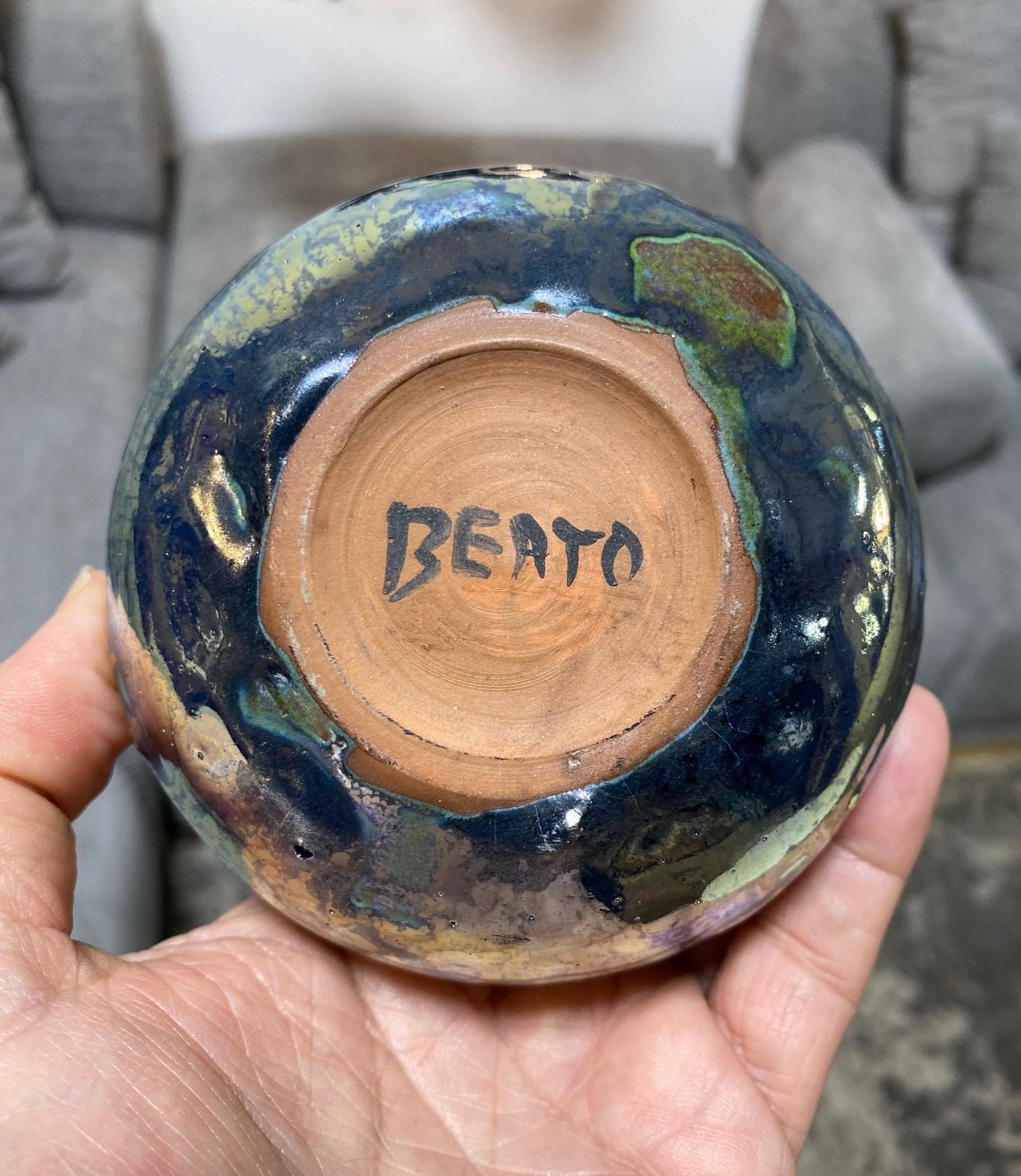 Beatrice Wood Signed Iridescent Gold Luster Glaze California Studio Pottery Vase 6