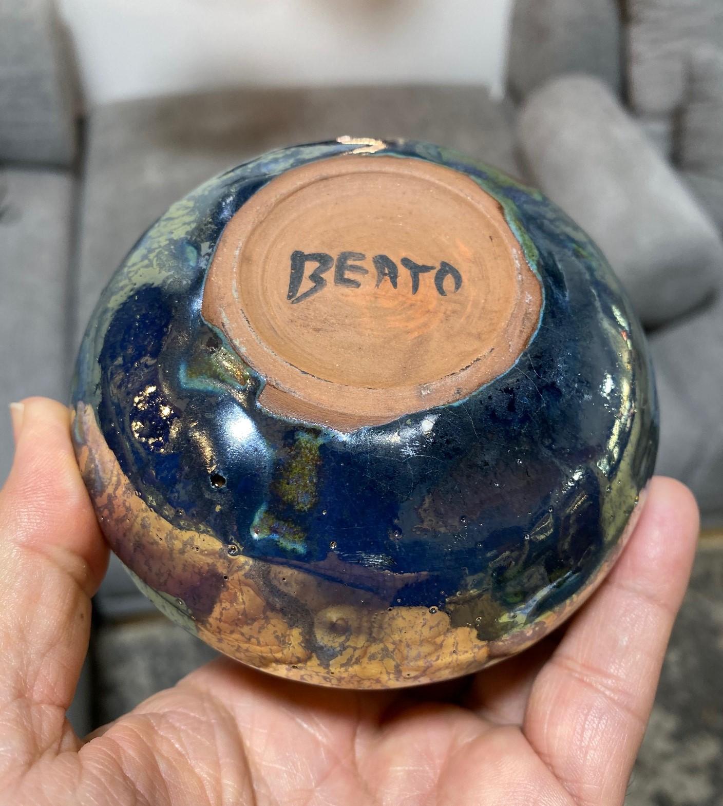 Beatrice Wood Signed Iridescent Gold Luster Glaze California Studio Pottery Vase 8