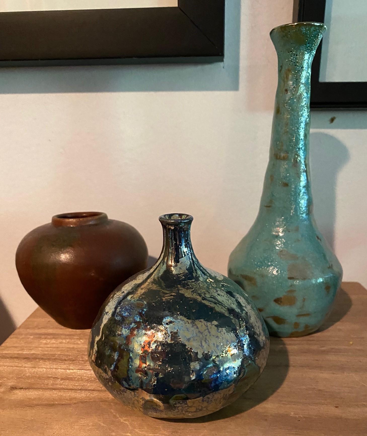 Beatrice Wood Signed Iridescent Gold Luster Glaze California Studio Pottery Vase 9