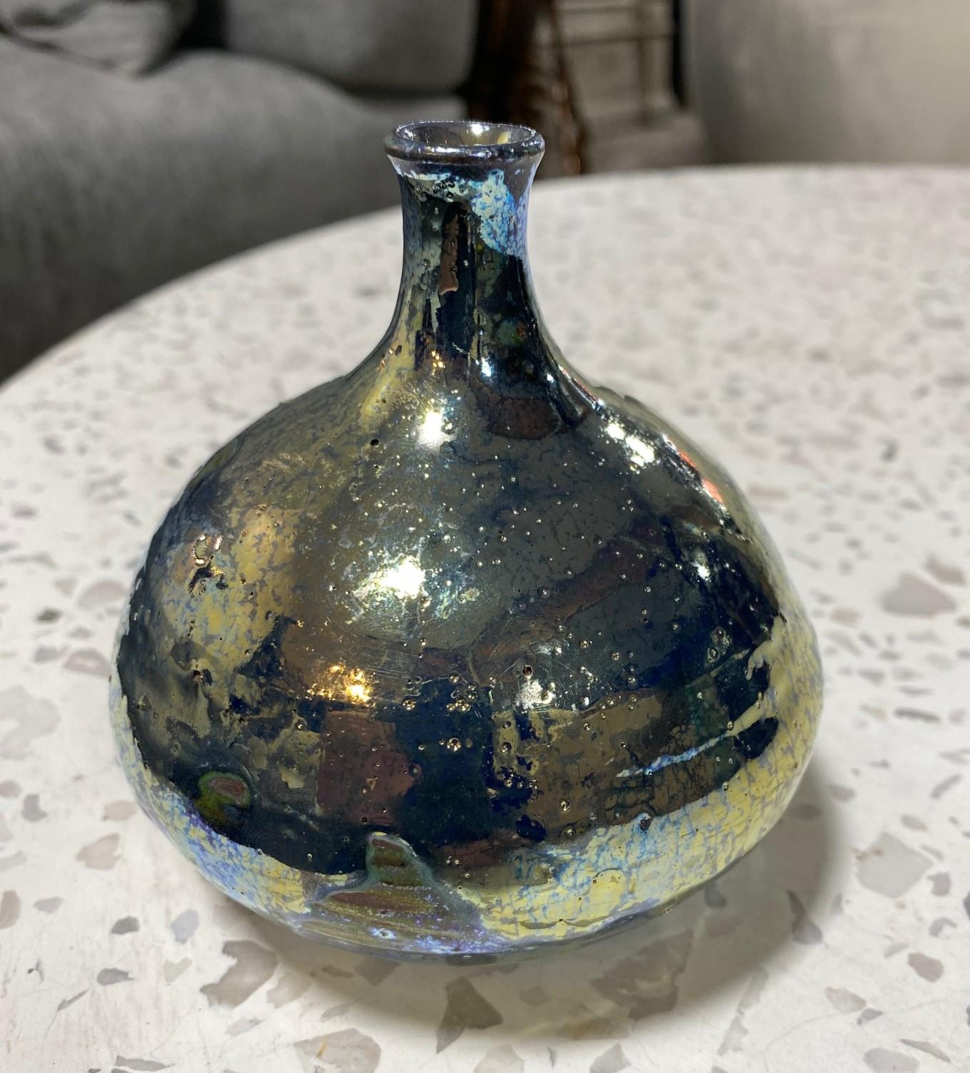 Mid-Century Modern Beatrice Wood Signed Iridescent Gold Luster Glaze California Studio Pottery Vase