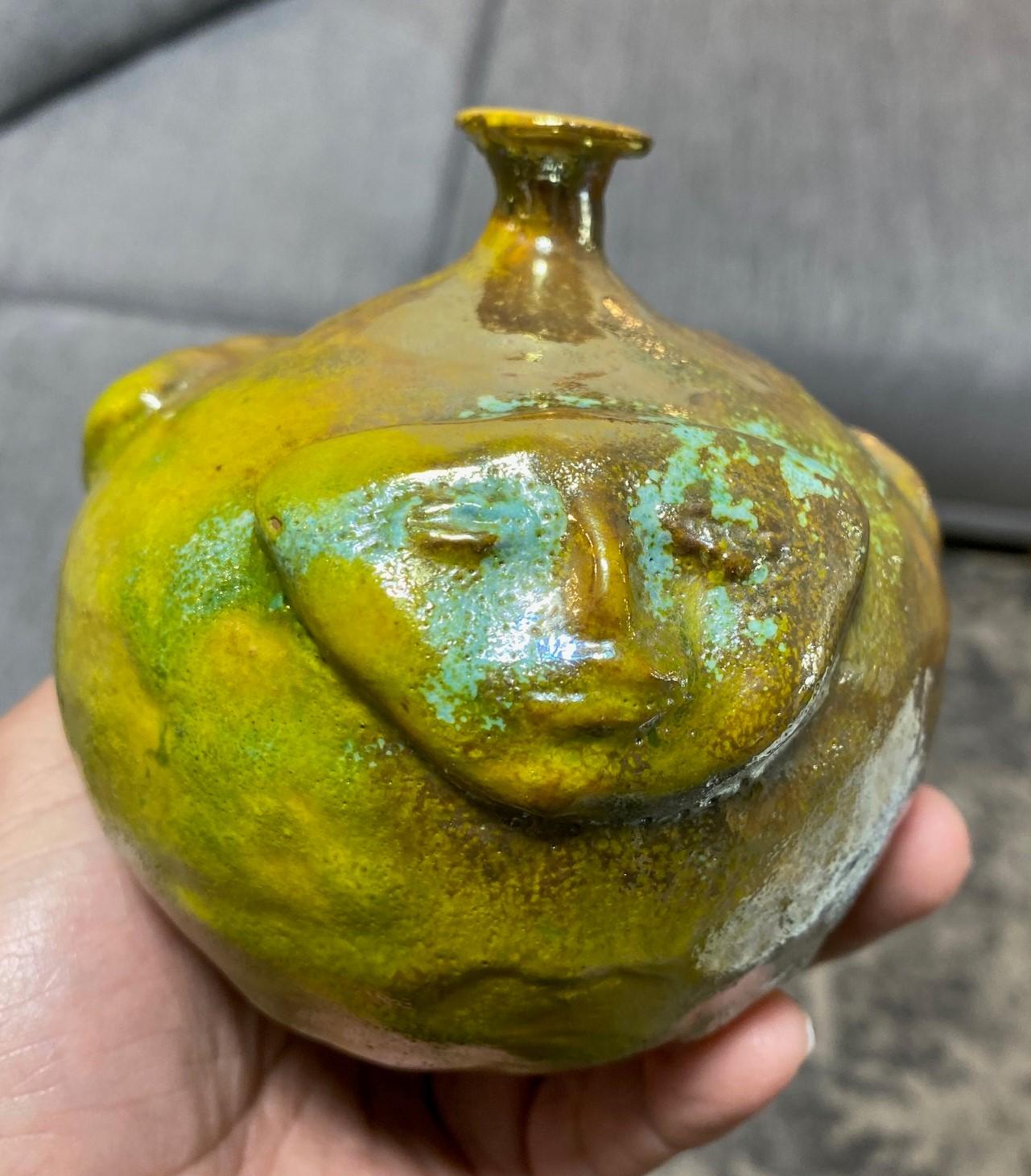 Beatrice Wood Signed Iridescent Luster Glaze California Studio Pottery Face Vase For Sale 9