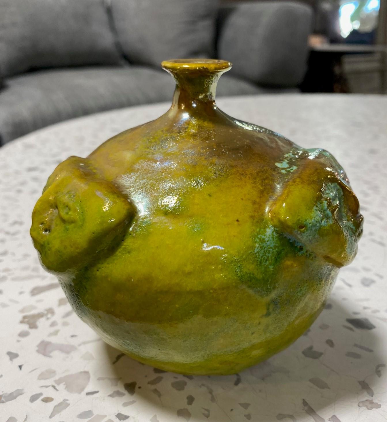 Mid-Century Modern Beatrice Wood Signed Iridescent Luster Glaze California Studio Pottery Face Vase For Sale