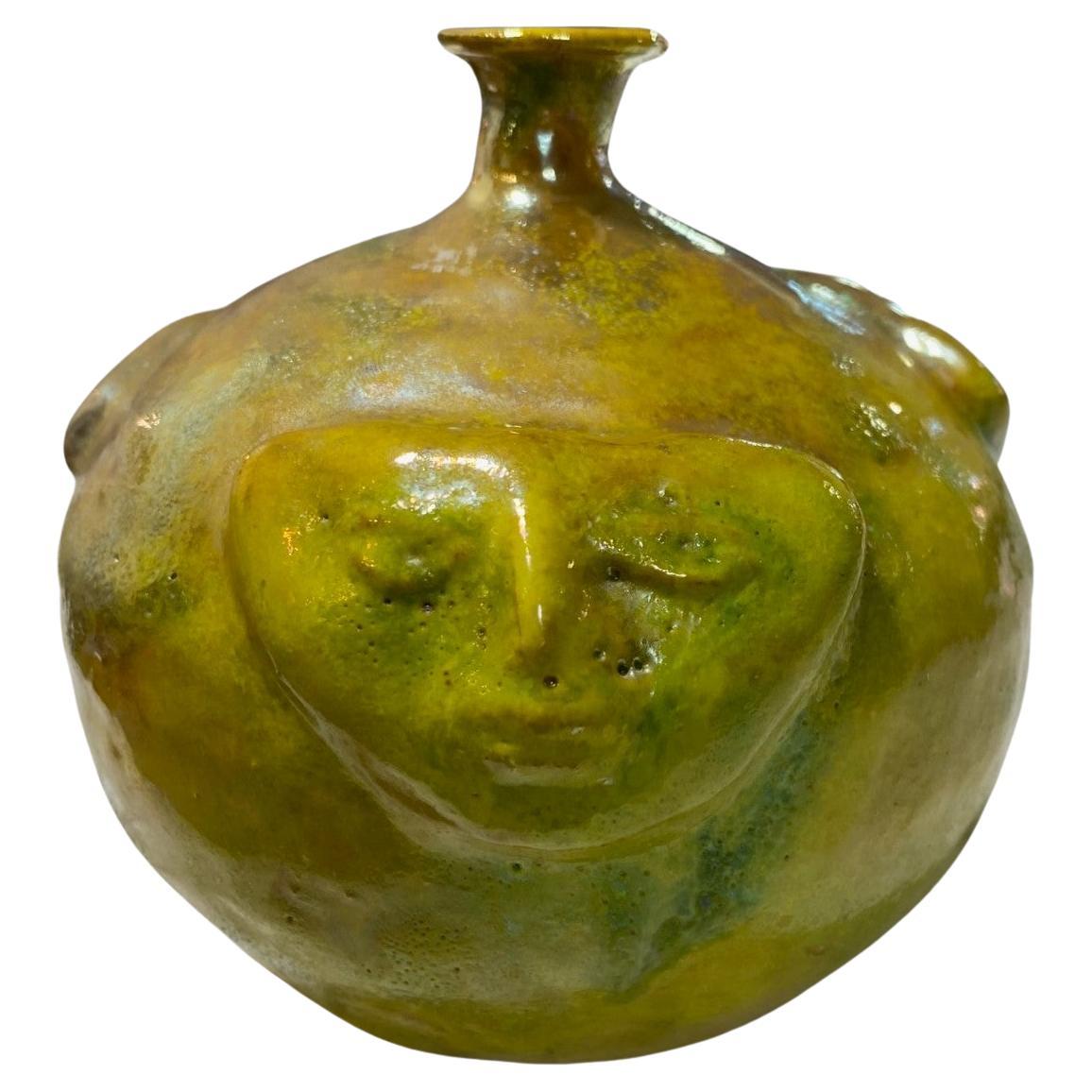 Beatrice Wood Signed Iridescent Luster Glaze California Studio Pottery Face Vase