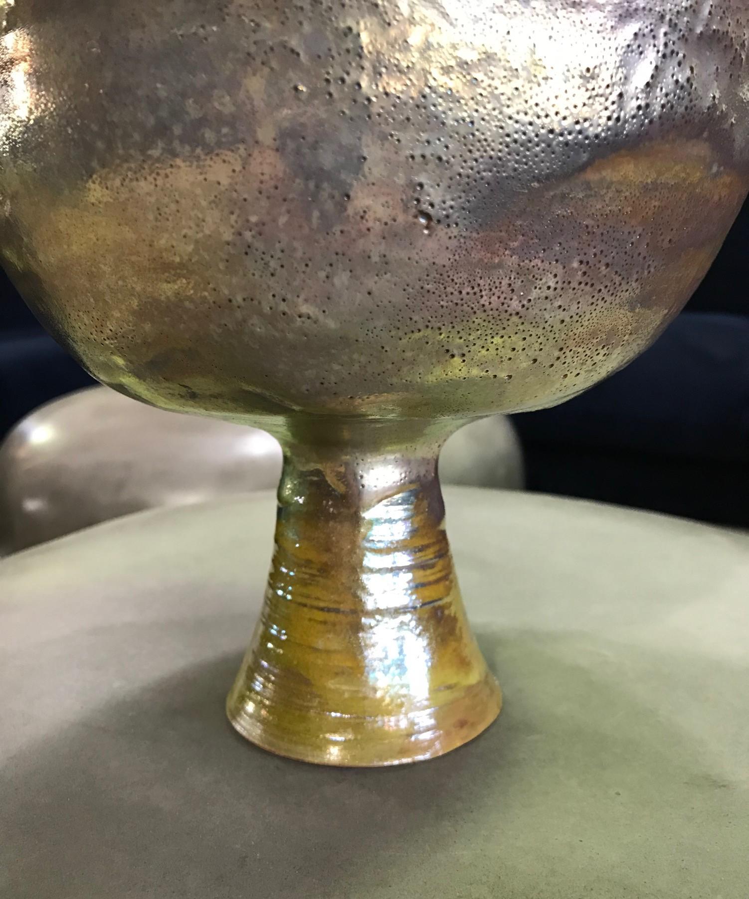 American Beatrice Wood Signed Large Iridescent Gold Luster Glaze Earthenware Chalice
