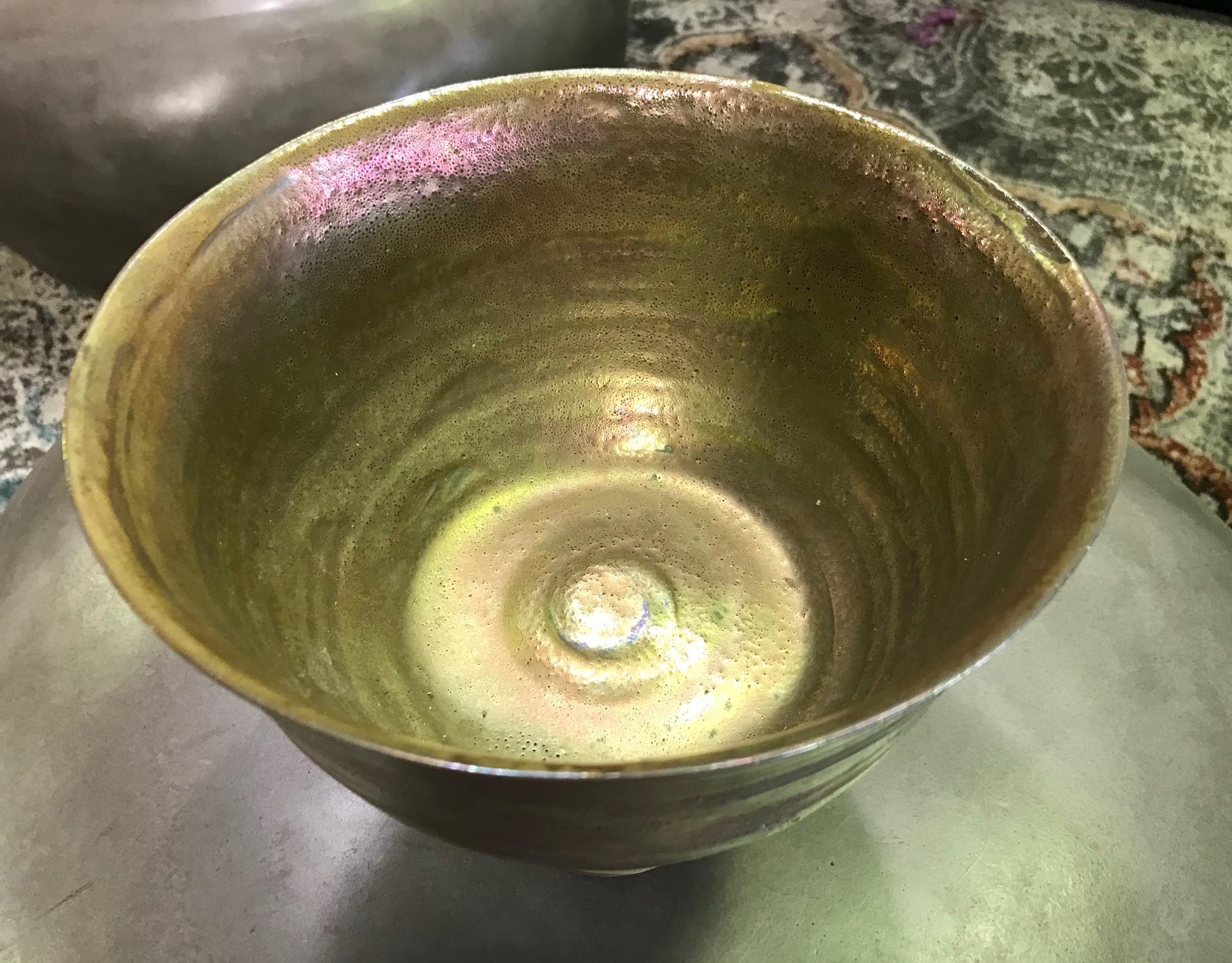 Glazed Beatrice Wood Signed Large Iridescent Gold Luster Glaze Earthenware Chalice
